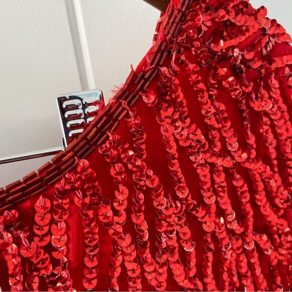 Vintage Stenay 100% silk beaded & sequined lipstick red party dress size large L - Picture 5 of 9
